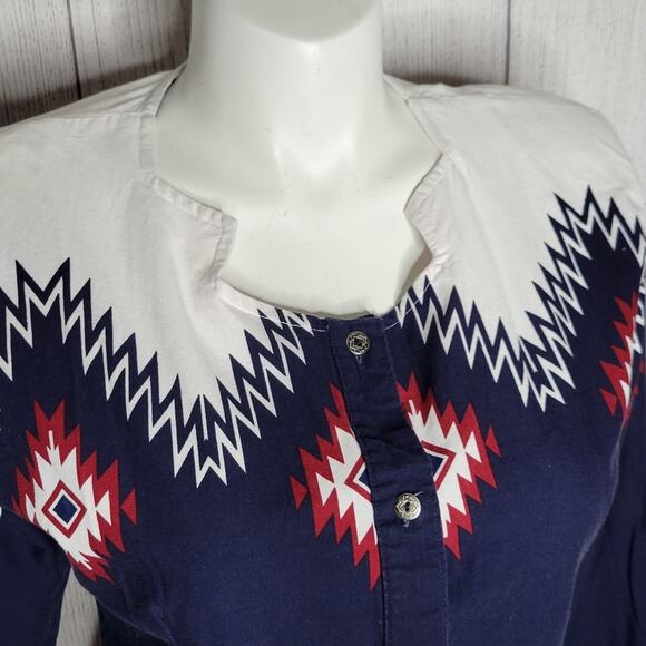 Vintage Roper Southwest Aztec Red White & Blue Button Down Western Top - Picture 4 of 7